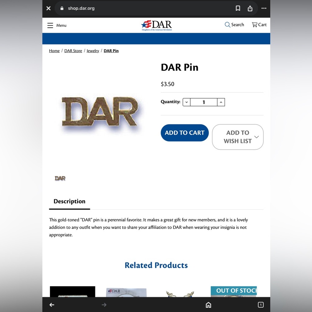 Gold DAR Pin